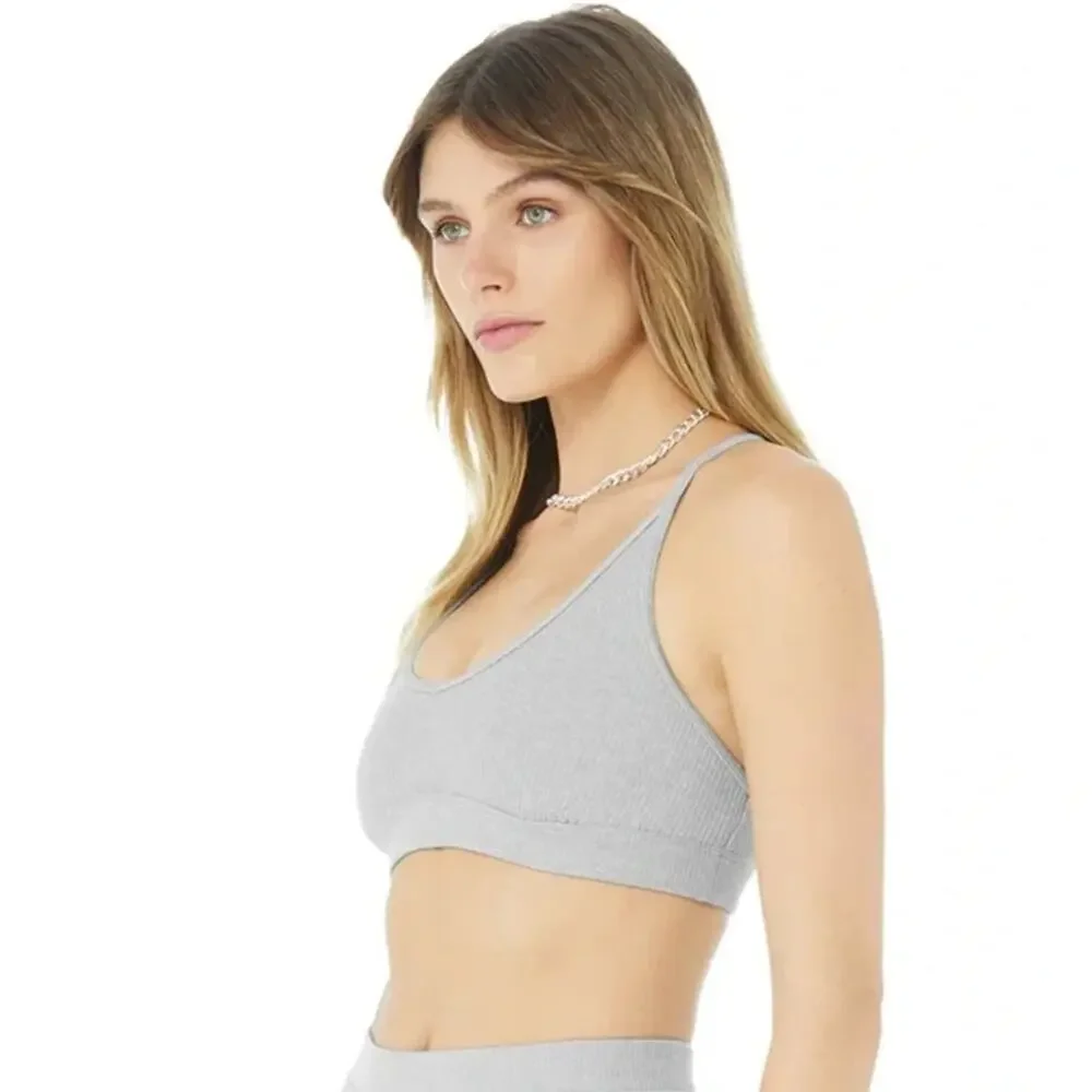 NWT Alo Yoga Ribbed Blissful Sports Bra Dove Grey Heather Sports Gym Size XS